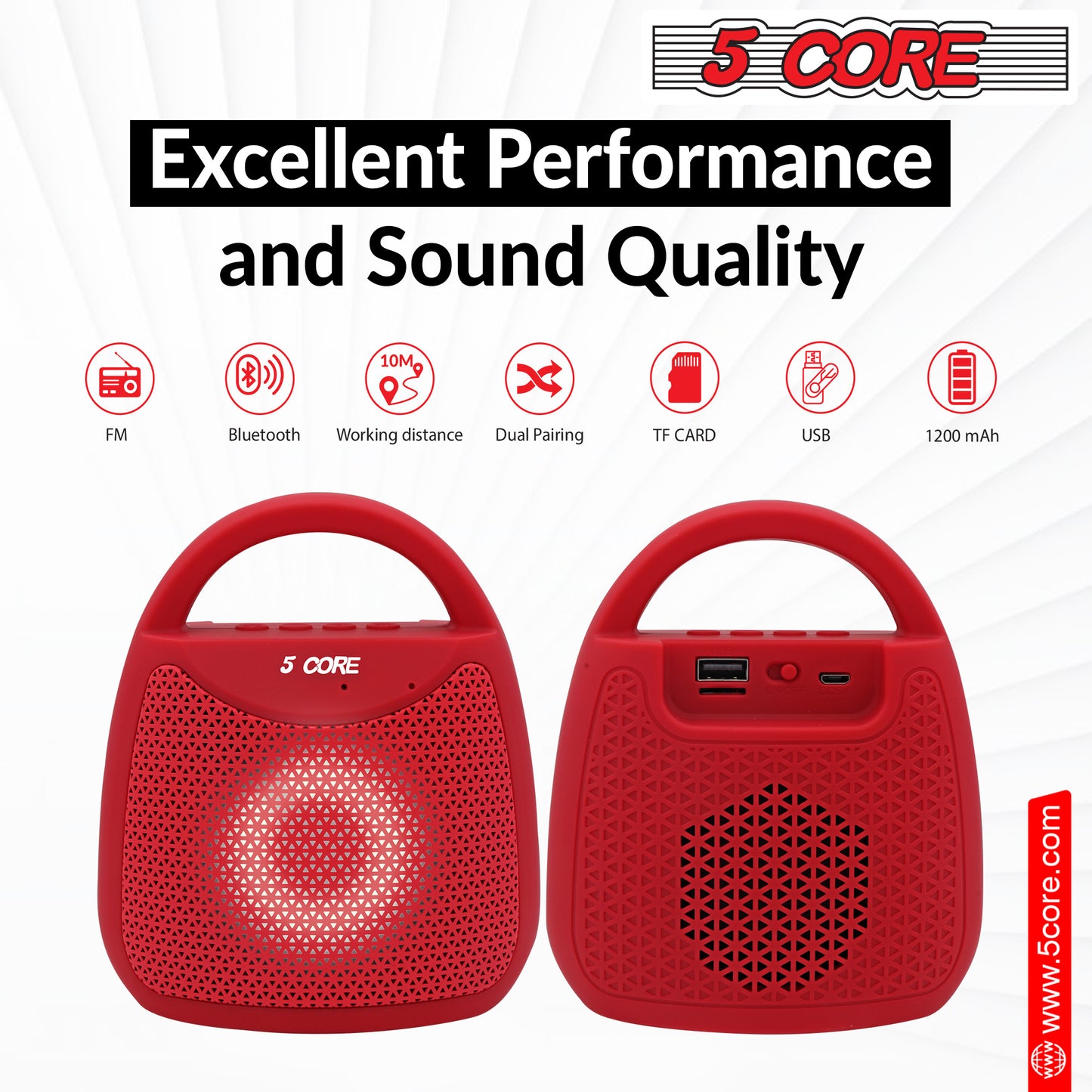 5 Core Bluetooth Speaker Wireless Outdoor Portable Waterproof Loud Small Blue Tooth USB Bocinas for Patio Pool Party Beach Home Travel - BLUETOOTH-13R