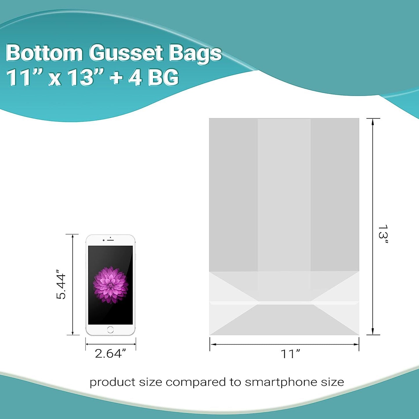 Pack of 1000 Bottom Gusset Bags; Clear 11 x 13 + 4 BG. Polypropylene Bags 11x13; USDA approved; 1.40 mil. Ideal for perishable products. Plastic Poly bags for Industrial and Food service.