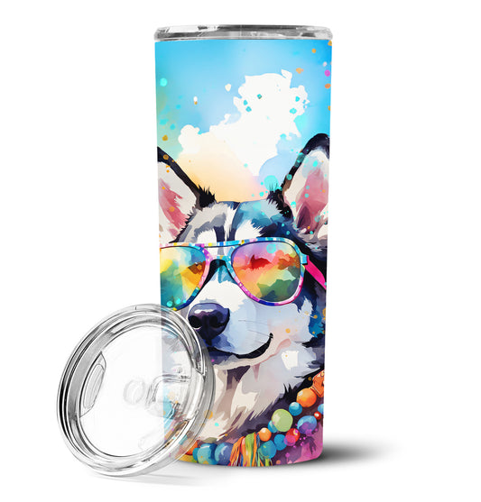 Siberian Husky Hippie Dawg Stainless Steel Skinny Tumbler Vacuum Double Walled Reusable Insulated Tumbler Travel Cup for Coffee Cocktails Gift with Lid, 20 oz