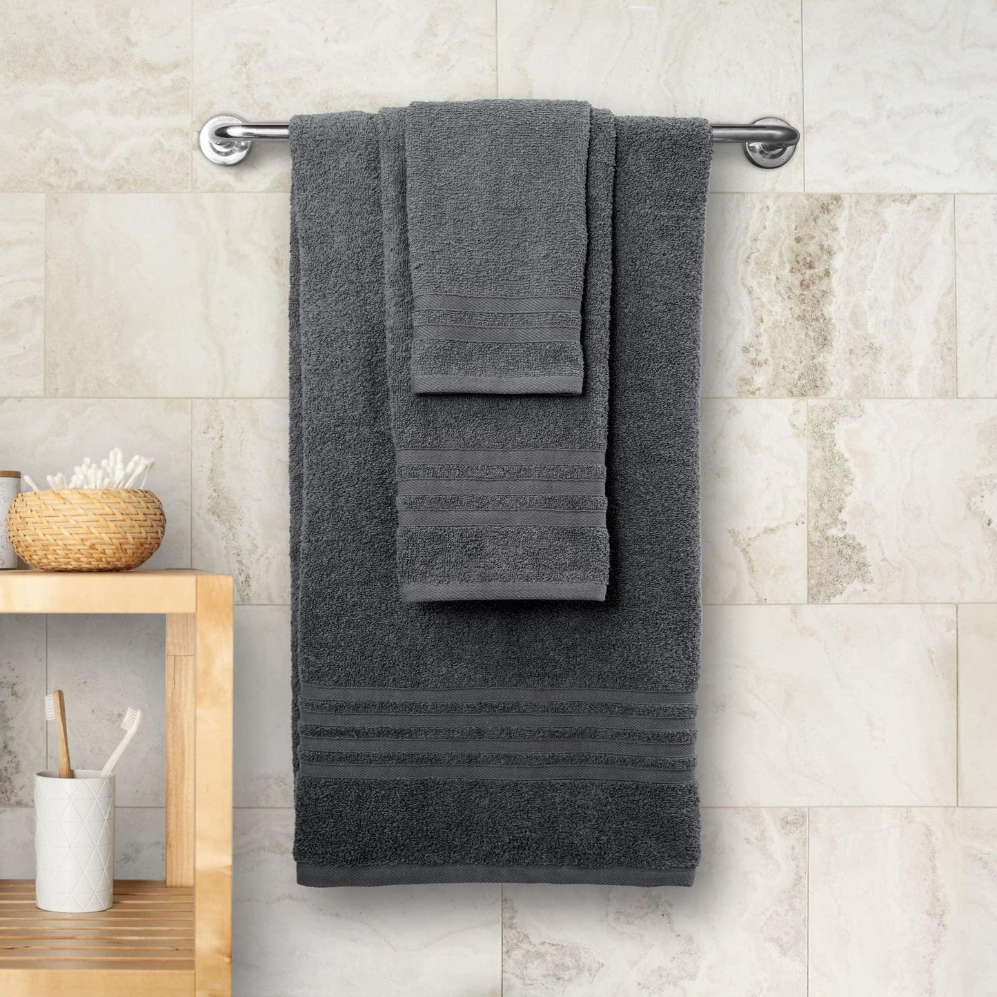 Tower 12 Pack Set Bath & Hand Towels 100% Cotton Soft & Plush Highly Absorbent Quick Dry Bathroom Decor Spa Hotel Gray