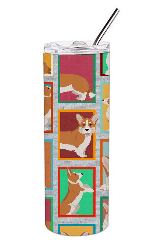 Lots of Red Cardigan Corgi Stainless Steel Skinny Tumbler Vacuum Double Walled Reusable Insulated Tumbler Travel Cup for Coffee Cocktails Gift with Lid, 20 oz