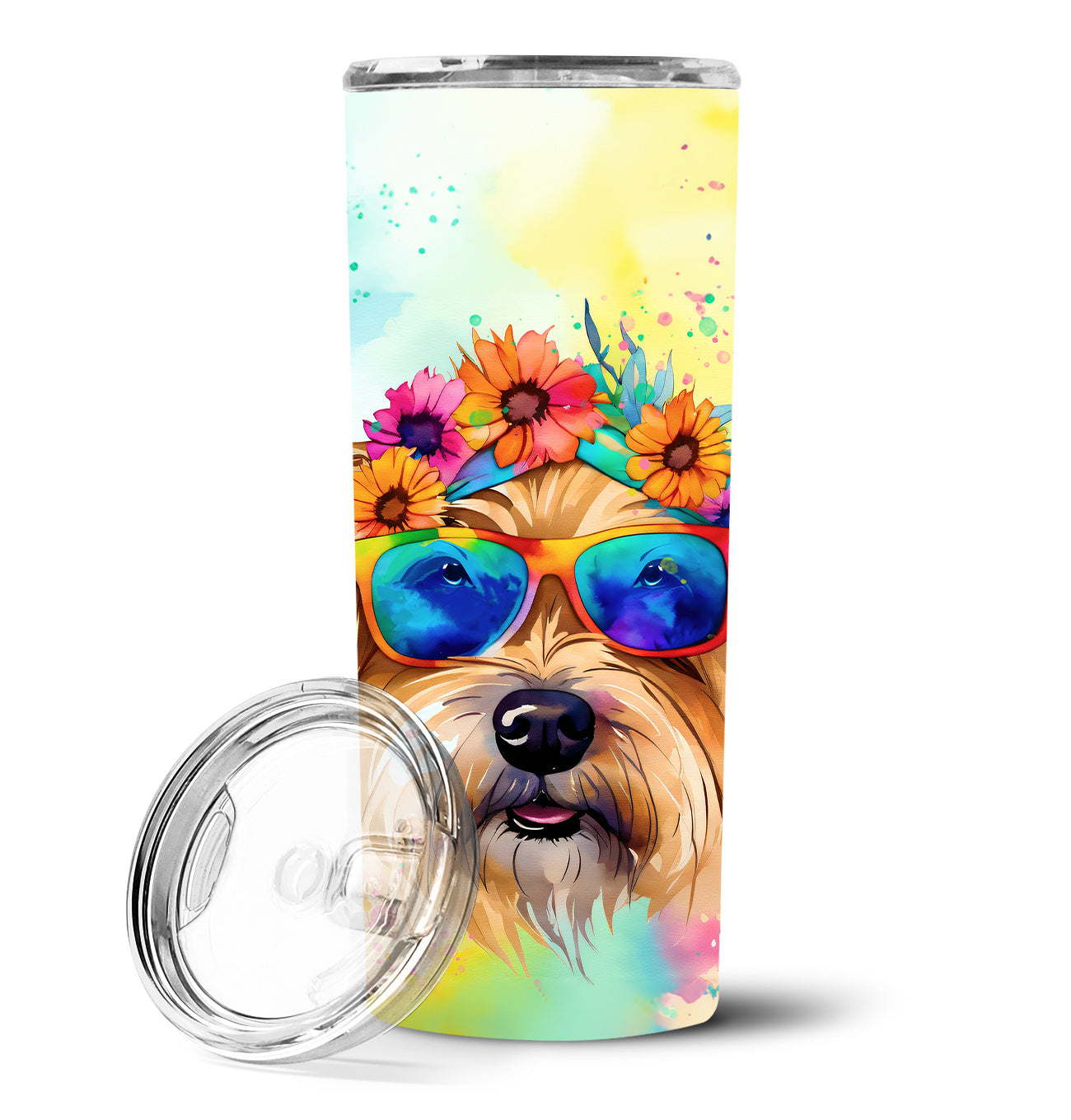 Cairn Terrier Hippie Dawg Stainless Steel Skinny Tumbler Vacuum Double Walled Reusable Insulated Tumbler Travel Cup for Coffee Cocktails Gift with Lid, 20 oz