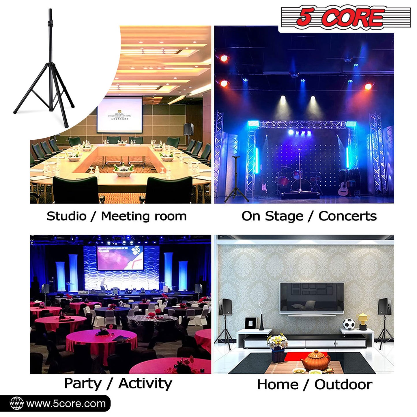 5 Core Speaker Stand Tripod Floor Tall Pair Adjustable Up to 72 Inch DJ Studio Monitor Stands Pole Mount  - SS ECO 2PK WoB