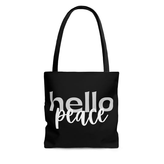 Canvas Tote Bag Hello Peace Motivational Peaceful Aspiration - Grey/white