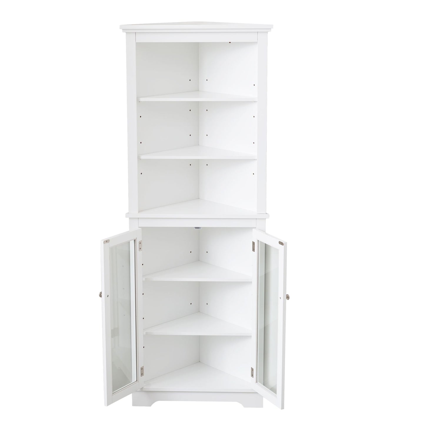 FRALIMK Matte White Tall Corner Storage Cabinet, Floor Storage Narrow Organizers With Double Glass Doors and Adjustable Shelves