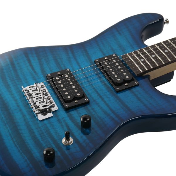 [Do Not Sell on Amazon] Glarry GST Stylish H-H Pickup Tiger Stripe Electric Guitar Kit with 20W AMP Bag Guitar Strap Blue