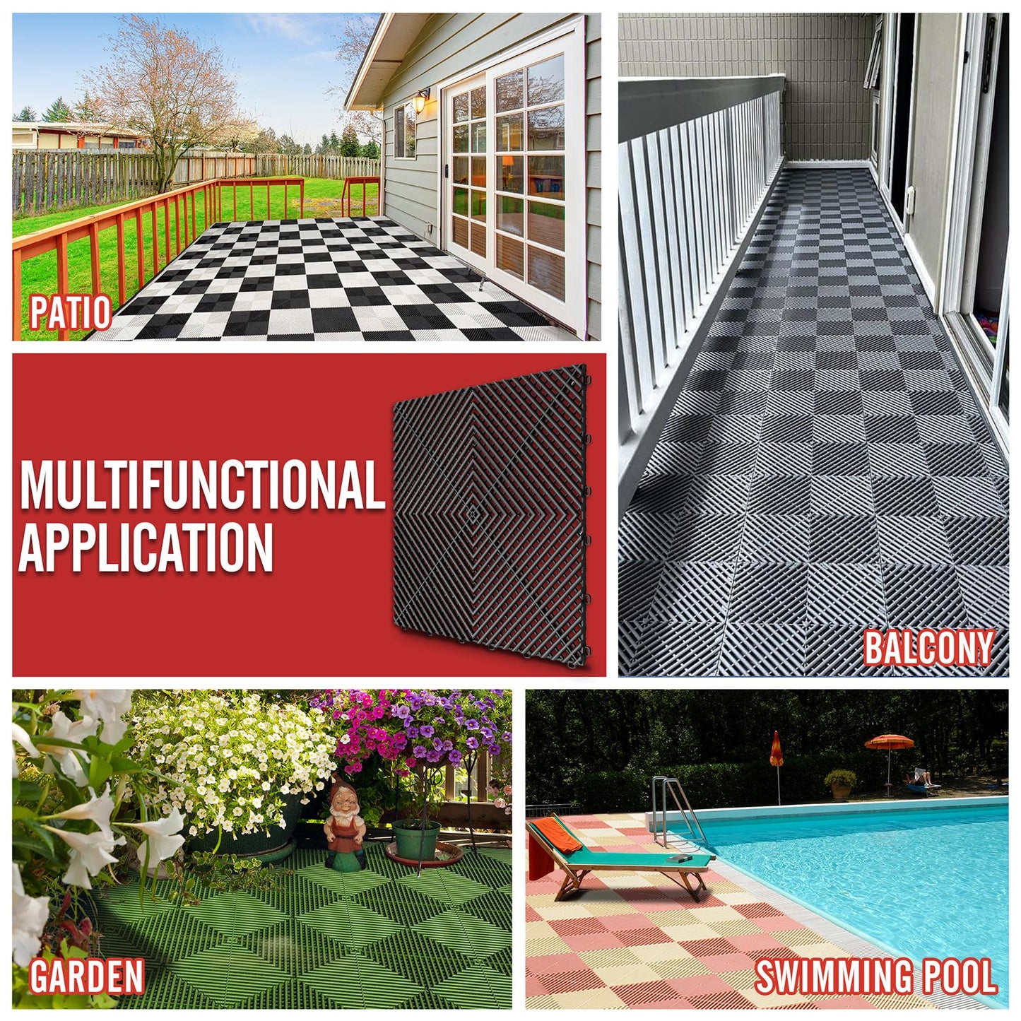 Garage Floor Covering Tiles, Non-Slip Double-Sided Texture Garage Flooring Tiles, for Garages, Basements, Repair Shops