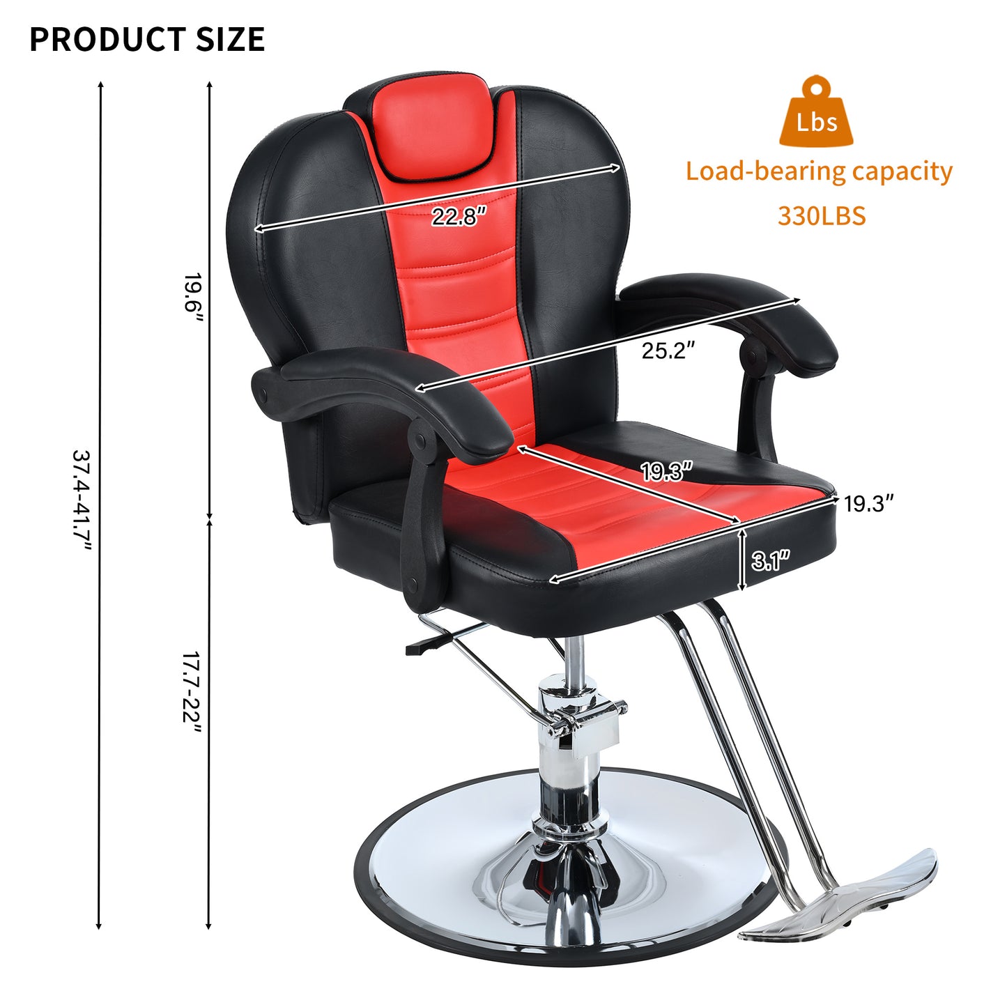 Classic Reclining barber Chair Salon Chair for Hair Stylist with Heavy Duty Hydraulic Pump, 360° Rotation, Tattoo Chair Shampoo Beauty Salon Equipment, Max Load Weight 330 Lbs, Red & Black