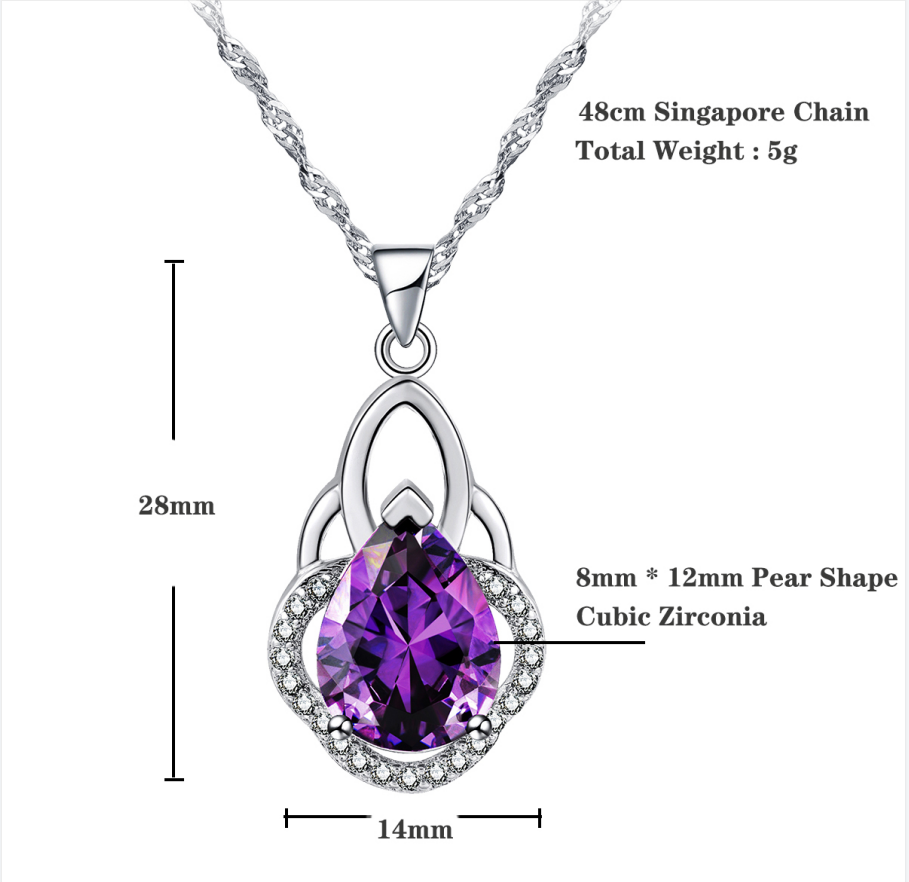 Emma Manor 14k White Gold Plated 5A Pear Shape Cubic Zirconia Crown Pendant Necklace For Women