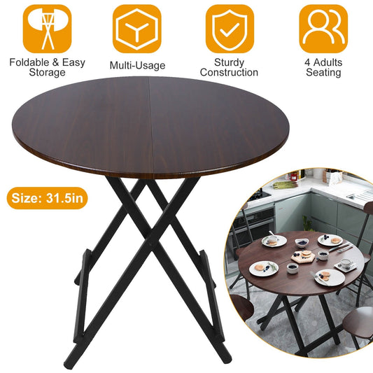 31.5in Round High Top Folding Table 2.6FT Iron Bar Foldable Wooden Dining Desk