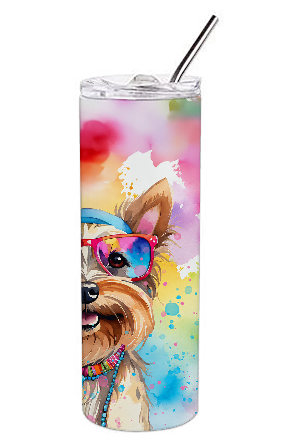 Yorkshire Terrier Hippie Dawg Stainless Steel Skinny Tumbler Vacuum Double Walled Reusable Insulated Tumbler Travel Cup for Coffee Cocktails Gift with Lid, 20 oz