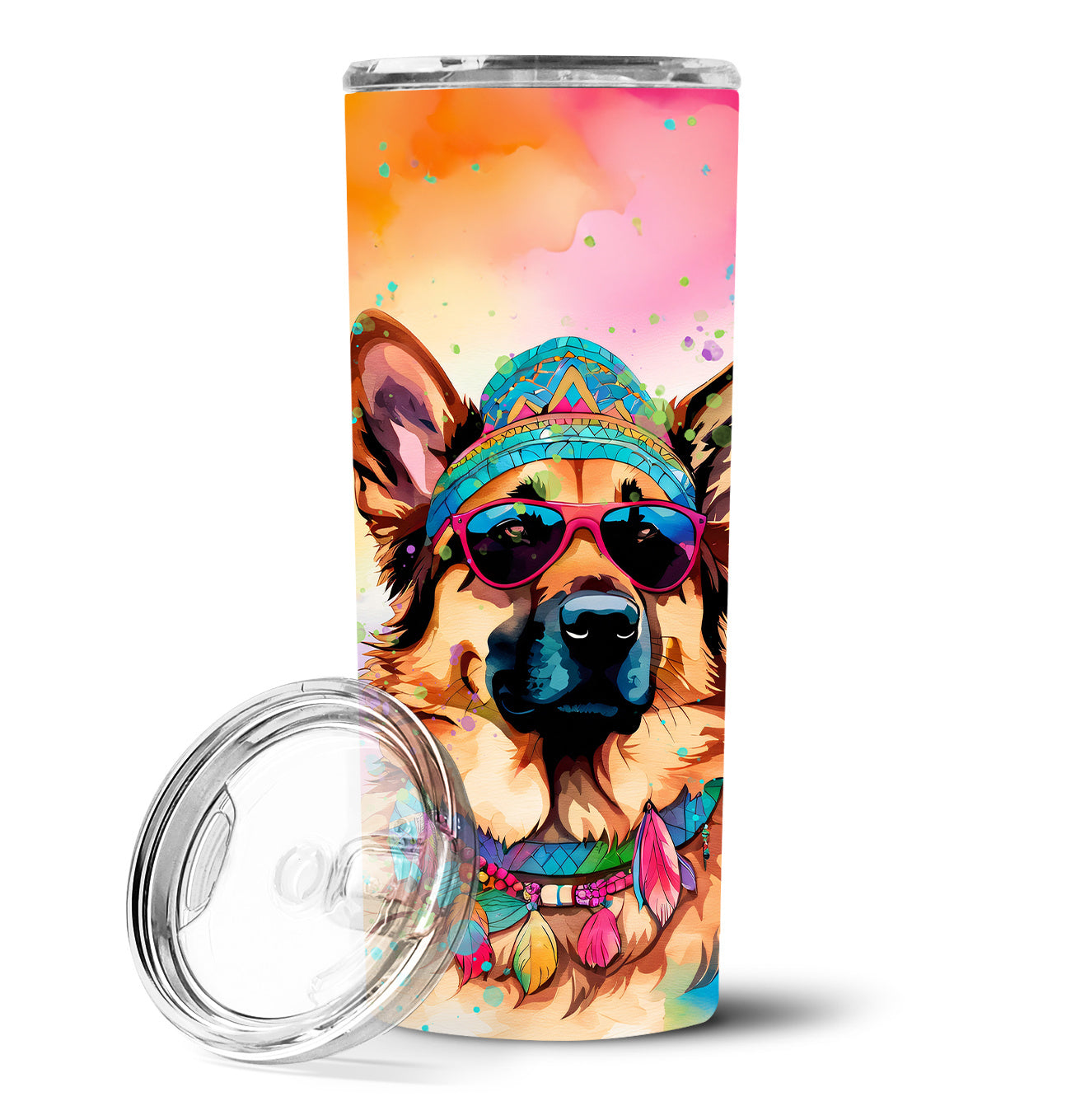 German Shepherd Hippie Dawg Stainless Steel Skinny Tumbler Vacuum Double Walled Reusable Insulated Tumbler Travel Cup for Coffee Cocktails Gift with Lid, 20 oz