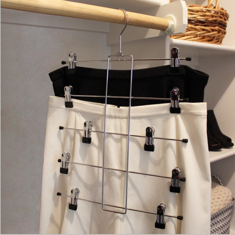 Metal Hanger with Clips 5 Tier | Made of Alloy Steel, with Non-Slip Clips, Folding Frame, & Folding Hook to Hold Skirts, Shorts, & Scarfs | for Closet Organization & Kitchen Storage