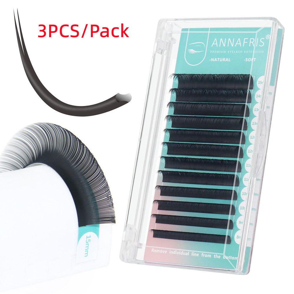 ANNAFRIS 3PCS/Pack Ellipse Flat Eyelashes Extension Natural Soft Matte Black Faux Mink Individual False Lashes Split Tips Light Eye Lashes Extension Supplies