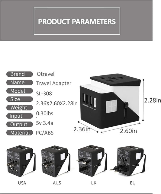 3 USB 1 Typc C International Power Adapter For Europe, UK, China, Australia, Japan And More 200 Countries