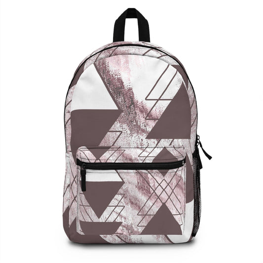 Backpack - Large Water-resistant Bag, Mauve Rose And White Triangular Colorblock