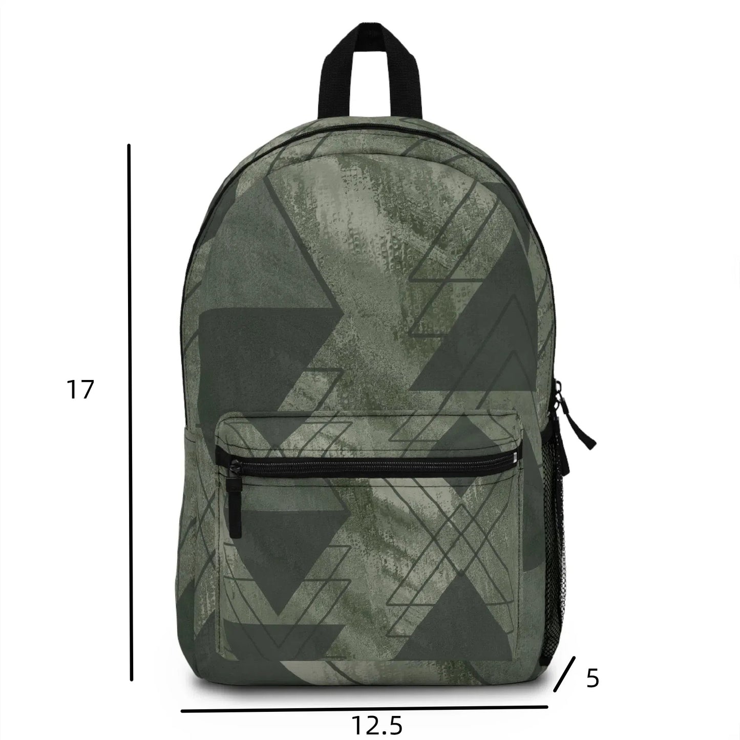 Backpack - Large Water-resistant Bag, Olive Green Triangular Colorblock