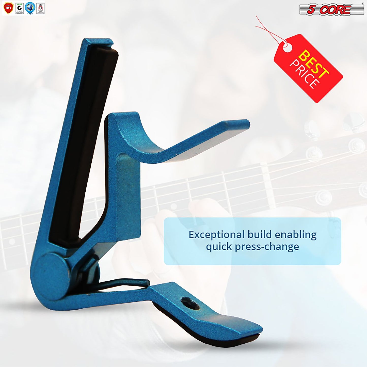 5 CORE Capo Acoustic Electric Guitar 6 String Kapo Quick And Easy Adjustment Classic Clip For Banjo Mandolin Or Ukulele Capotraste Para Guitarra - CAPO BLUE 2Pc