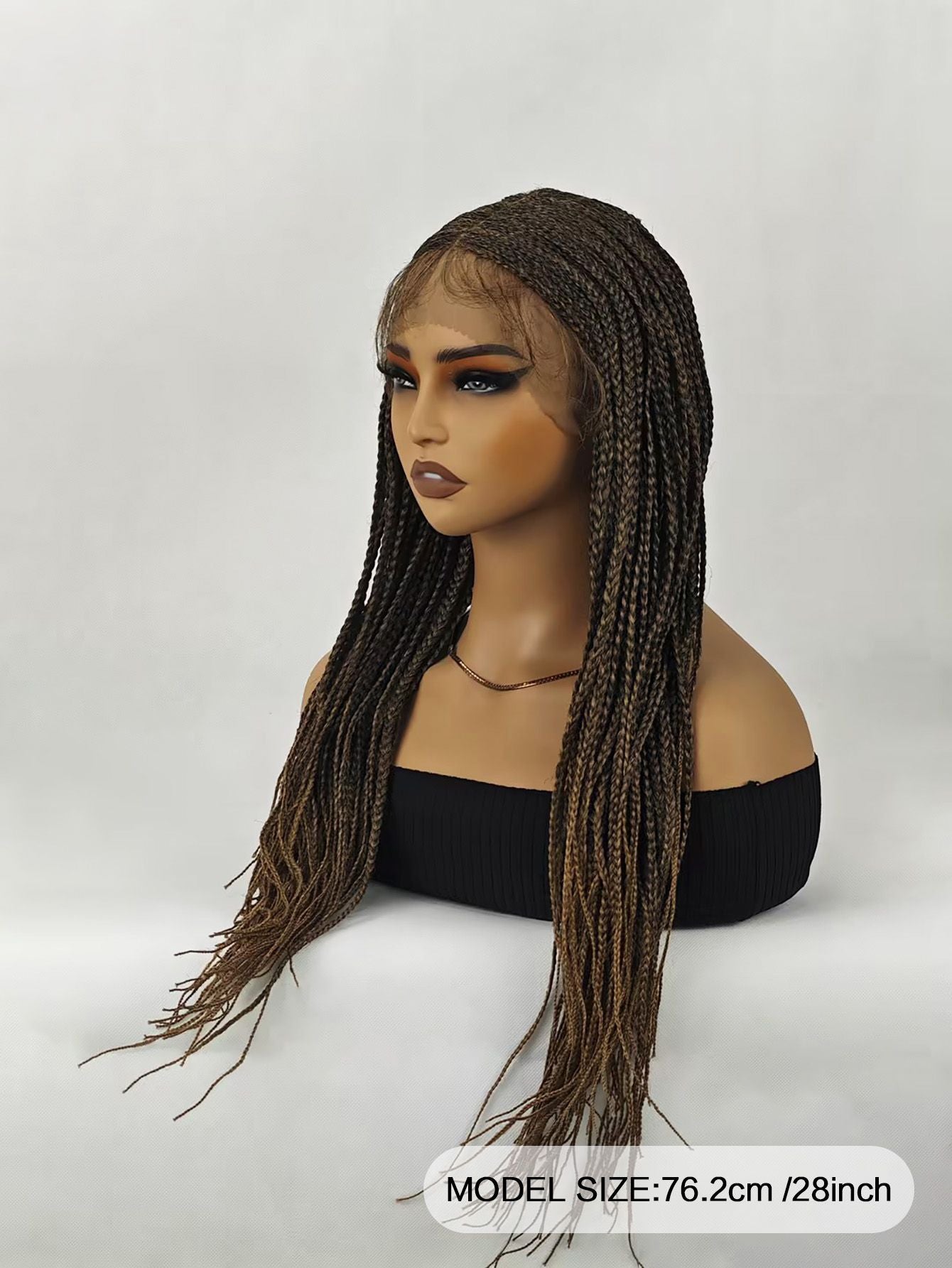 28 inch Braided Wigs for BlackWomen Full Lace Front Box BraidedWig KnotlessBraided WigsLightweight Braids Synthetic LaceFront Wig Black plus light brown HandBraided Wigs With Baby Hairsynthetic wig