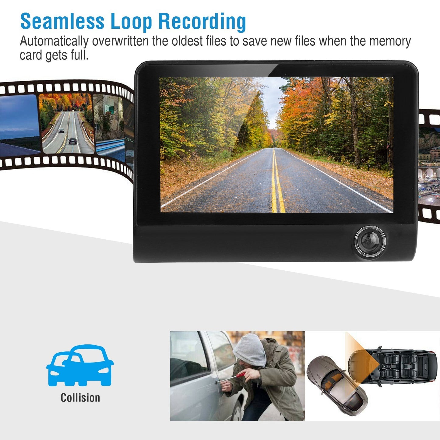 FHD 1080P Touch Screen Car DVR Dash Camera 4In 3 Lens Vehicle Driving Recorder Seamless Loop Recording