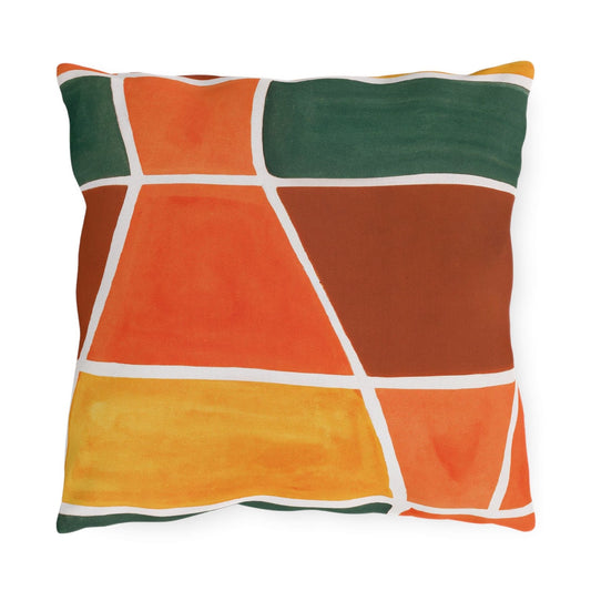 Decorative Outdoor Pillows With Zipper - Set Of 2, Orange Green Yellow Boho Pattern