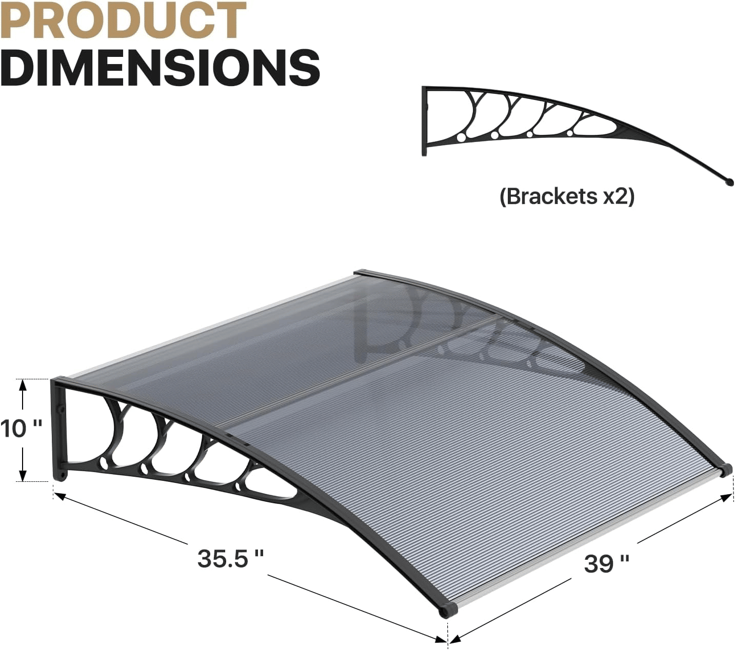 Awnings for Windows, 39"x35" Window Door Entry Awning Polycarbonate Cover Front Door Window Shade Outdoor Patio Canopy Sun shetter for Outside House Patio