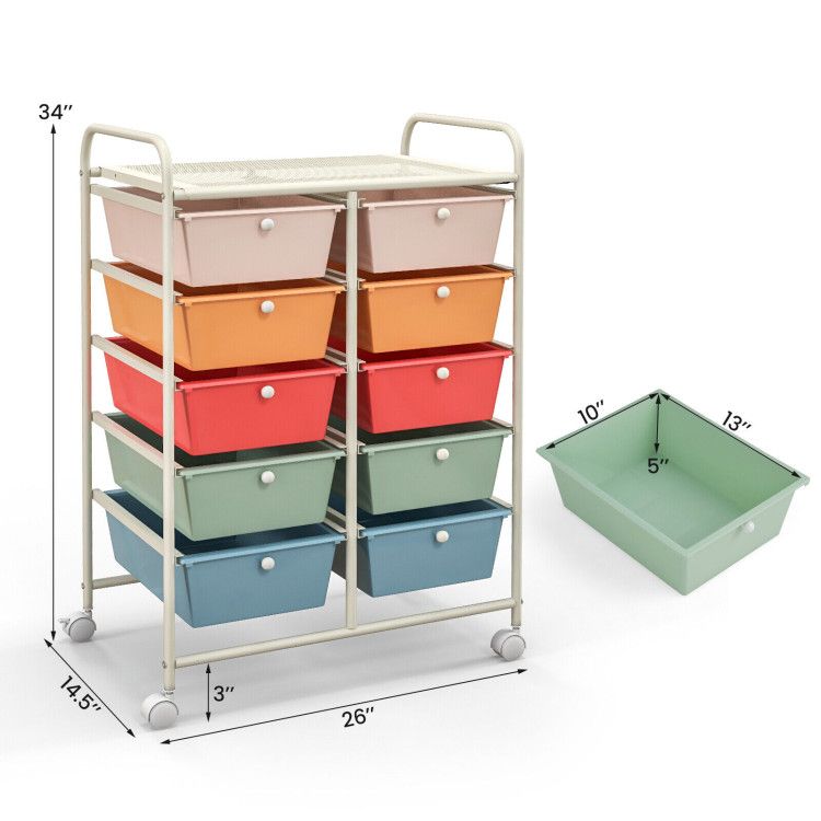 10-Drawer Rolling Storage Cart