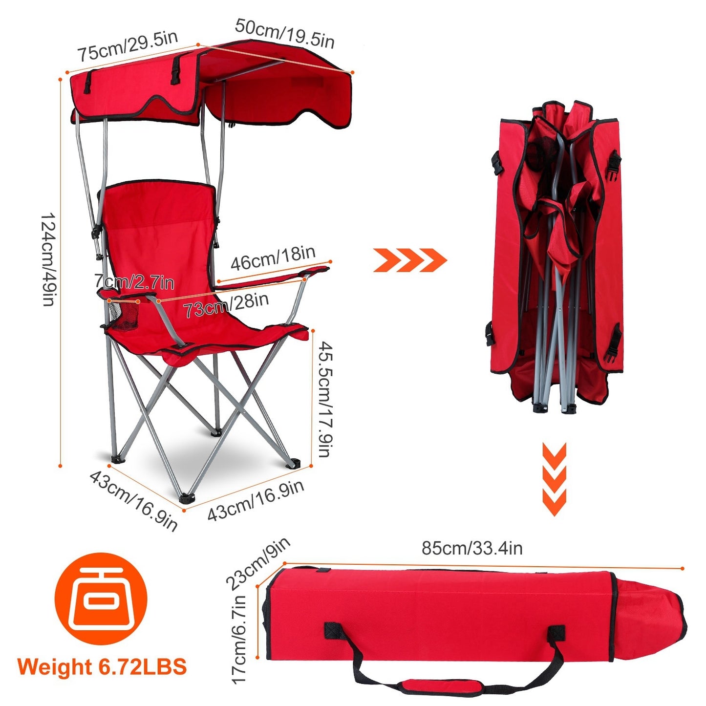 Foldable Beach Canopy Chair Sun Protection Camping Lawn Canopy Chair 330LBS Load Folding Seat