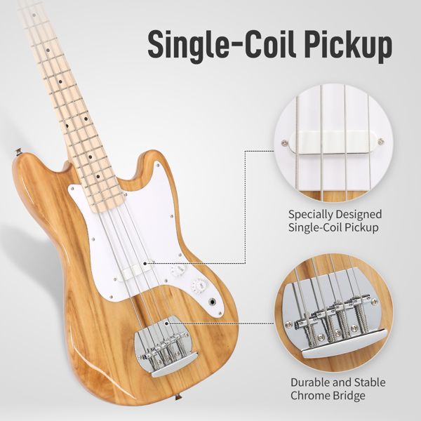 [Do Not Sell on Amazon] Glarry 4 String 30in Short Scale Thin Body GB Electric Bass Guitar with Bag Strap Connector Wrench Tool Burlywood