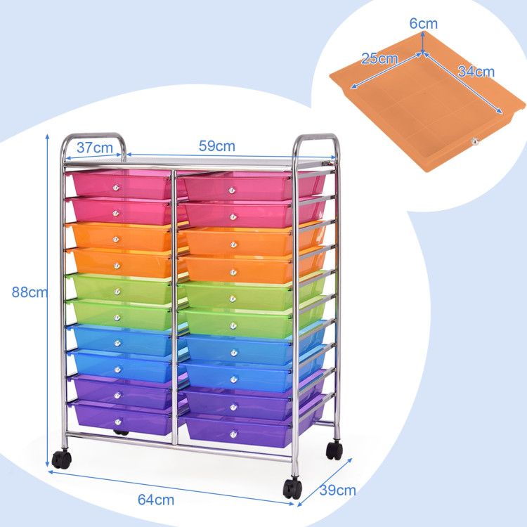 20 Drawers Rolling Storage Cart Studio Organizer