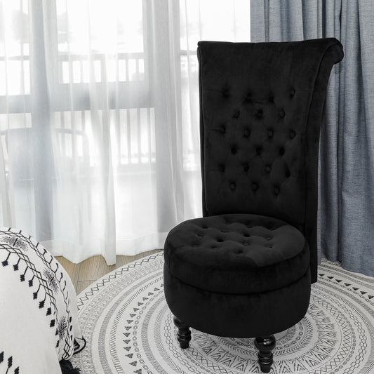 Royal Velvet High Back Armless Chair;  Retro Elegant Luxury Throne Chair;  Upholstered Tufted Accent Seat w/Storage for Dressing Room;  Living Room;  Bedroom