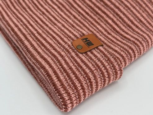Modern Theta Stitch Contrast Cuffed Beanie (Patent Pending Design)-Pink/Burgundy, Made in USA