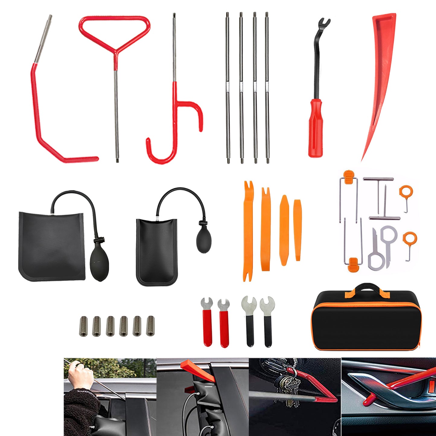 Automotive Tool Set 34-piece professional automotive kit with stainless steel long distance fasteners seamless wedge air wedge pump automotive trim removal tool