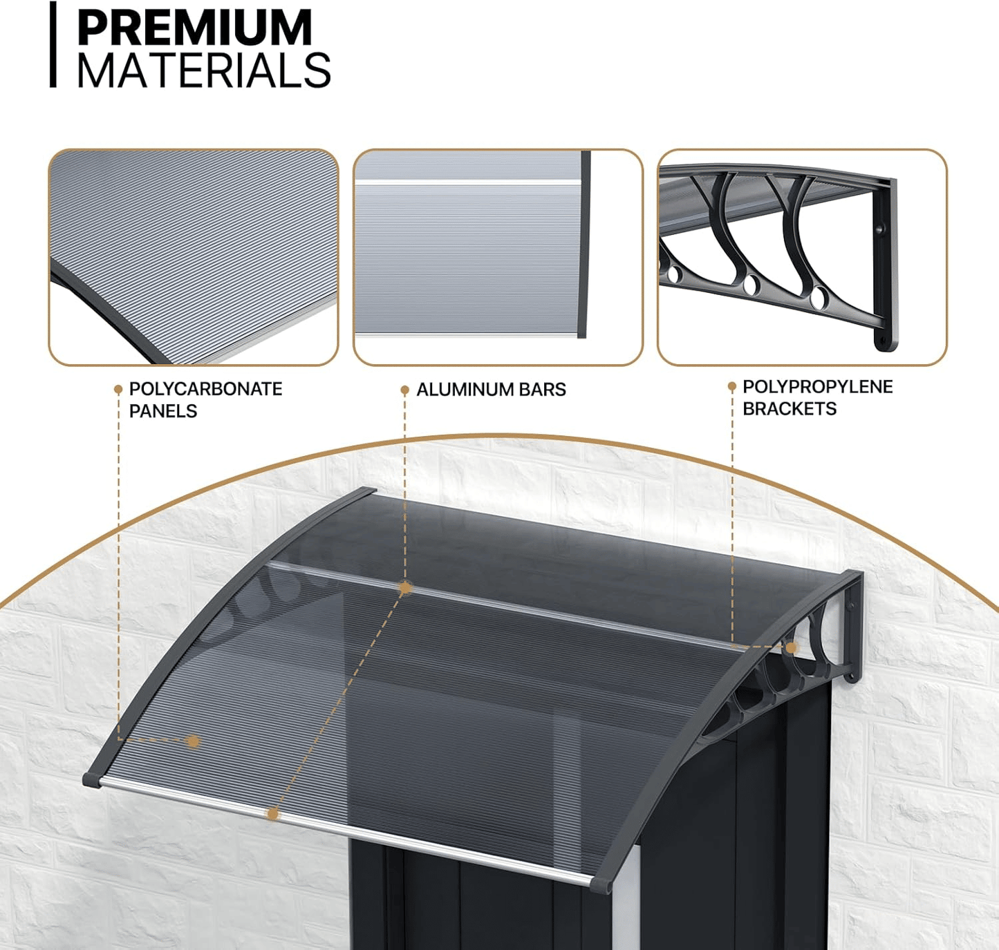 Awnings for Windows, 39"x35" Window Door Entry Awning Polycarbonate Cover Front Door Window Shade Outdoor Patio Canopy Sun shetter for Outside House Patio