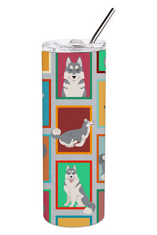 Lots of Grey Siberian Husky Stainless Steel Skinny Tumbler Vacuum Double Walled Reusable Insulated Tumbler Travel Cup for Coffee Cocktails Gift with Lid, 20 oz