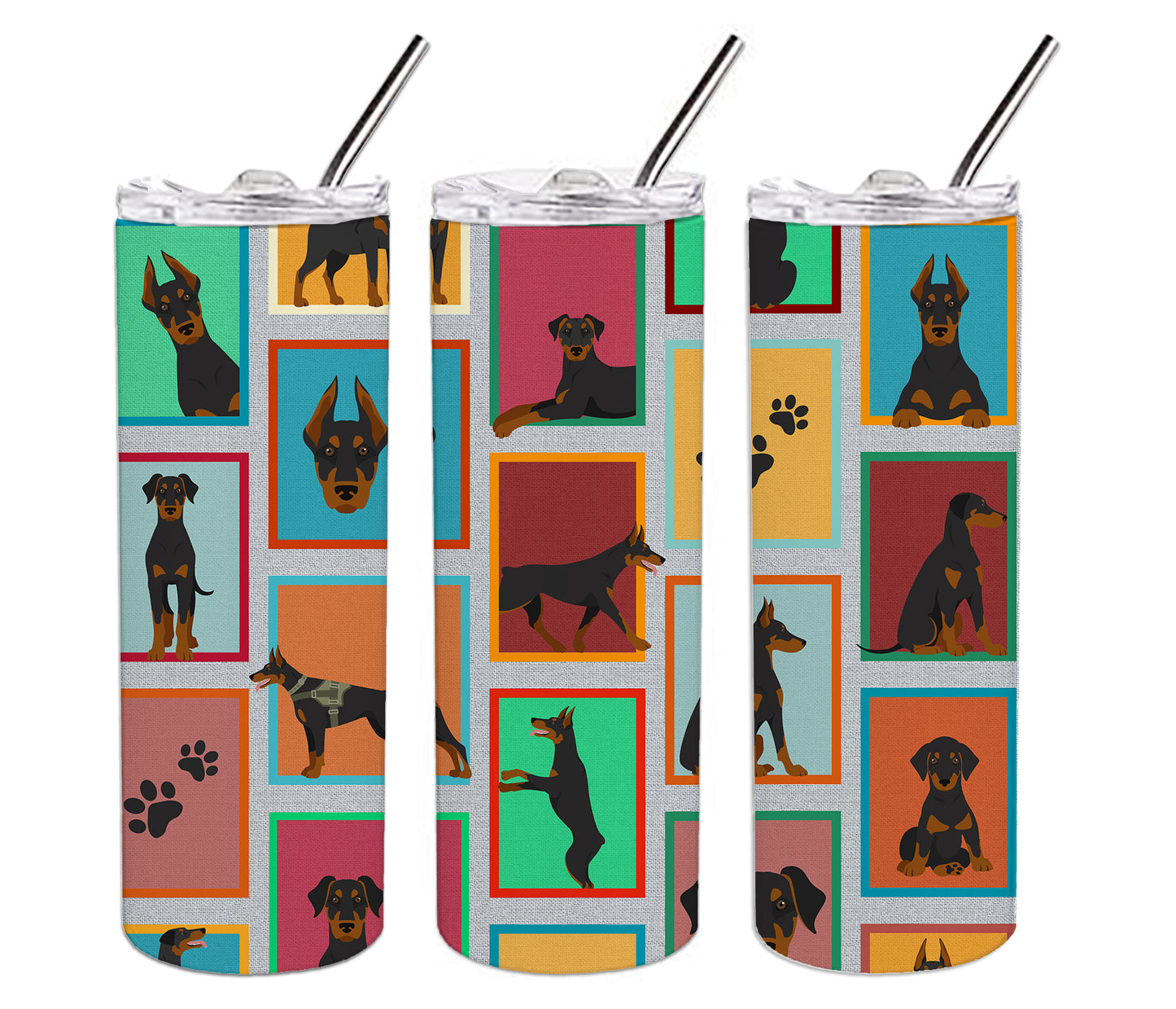 Lots of Doberman Pinscher Stainless Steel Skinny Tumbler Vacuum Double Walled Reusable Insulated Tumbler Travel Cup for Coffee Cocktails Gift with Lid, 20 oz