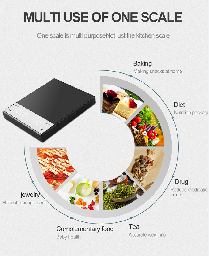 coffee timing scale. Weighing range of 3000g intelligent electronic scale kitchen baking scale quantity