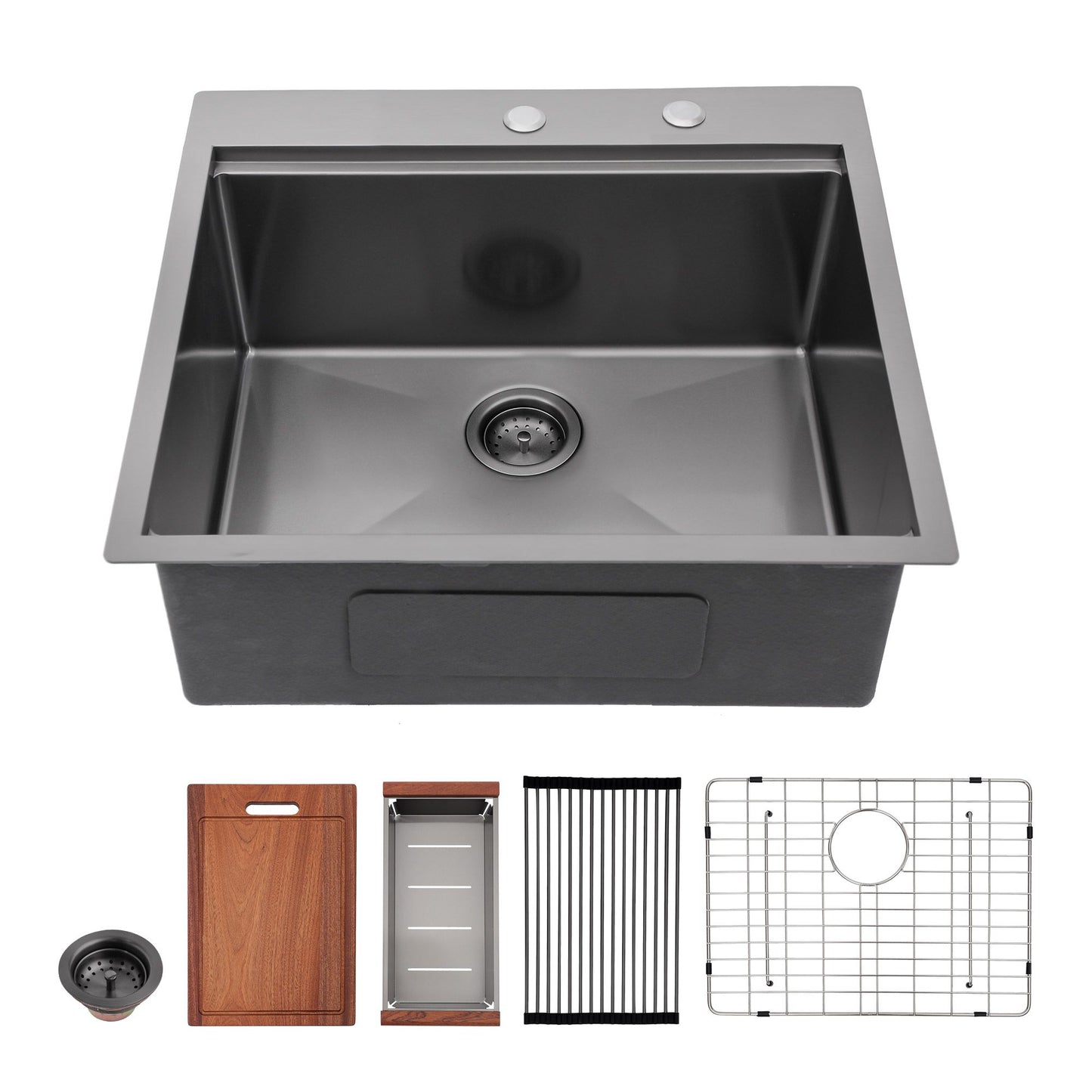 Lordear Drop In Workstation Sink Topmount 16 Gauge Stainless Steel or Gunmetal Black Single Bowl Kitchen Sink