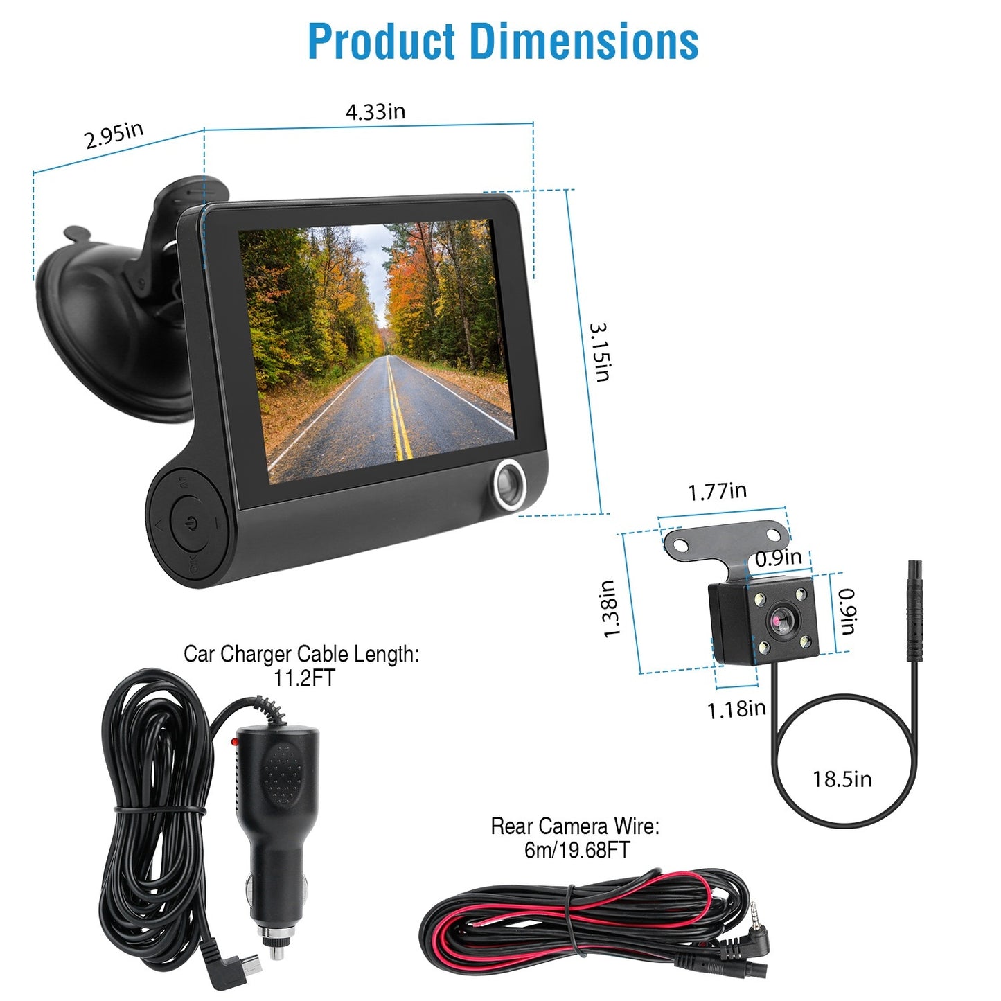 FHD 1080P Touch Screen Car DVR Dash Camera 4In 3 Lens Vehicle Driving Recorder Seamless Loop Recording