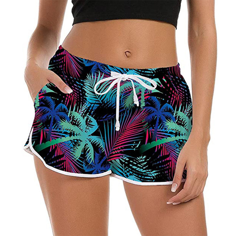 Summer Women Drawstring Board Short Quick Dry Stretch Print Novelty Pattern Swimsuit Swimwear Surfing Beach Shorts купальный