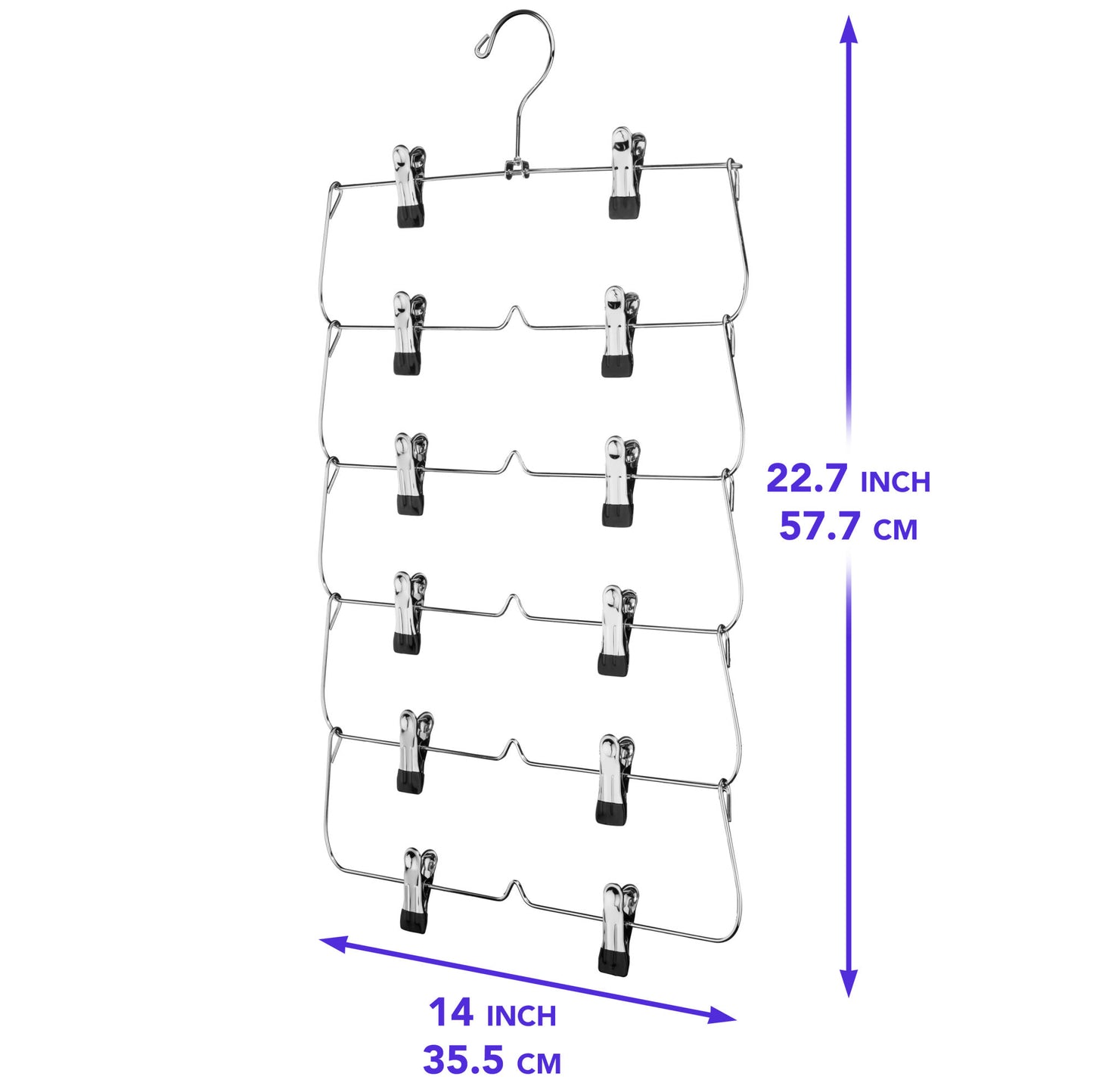 6 Tier with Chrome Finish, Space-Saving Skirt with Clips for Women's Clothes, Foldable Hangers for Pants, Towel, Scarf, Bra, Kitchen & Closet Organization