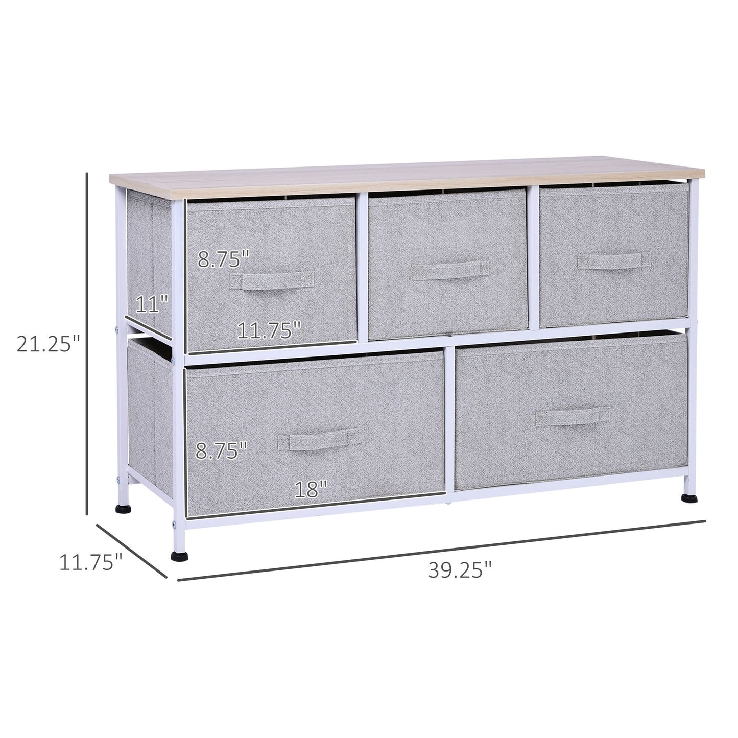 40" L 5 Drawer Horizontal Storage Cube Dresser Unit Bedroom Organizer Livingroom Shelf Tower with Fabric Bins