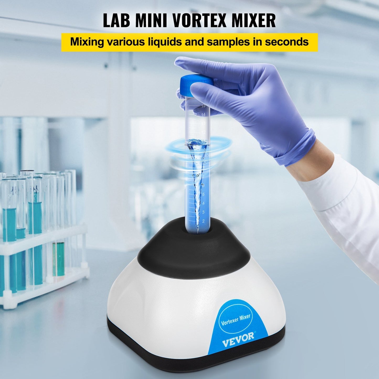 VEVOR Vortex Mixer, 3000RPM Mini Vortex Mixer Shaker, Touch Function Scientific Lab Vortex Shaker, Mix Up to 50ML, 6mm Orbital Diameter for Test Tube, Tattoo Ink, Nail Polish, Eyelash Adhesives, Paint