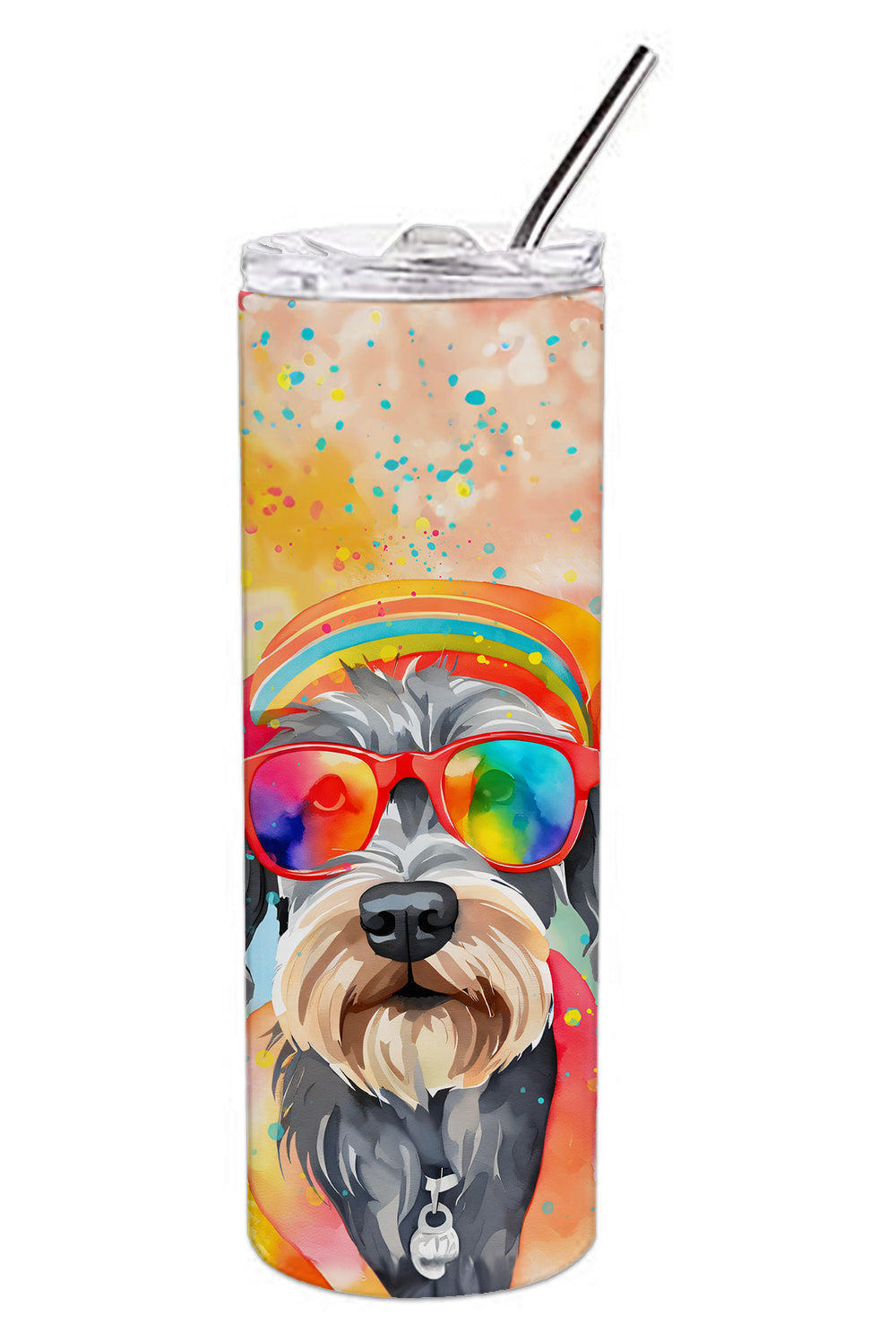 Schnauzer Hippie Dawg Stainless Steel Skinny Tumbler Vacuum Double Walled Reusable Insulated Tumbler Travel Cup for Coffee Cocktails Gift with Lid, 20 oz