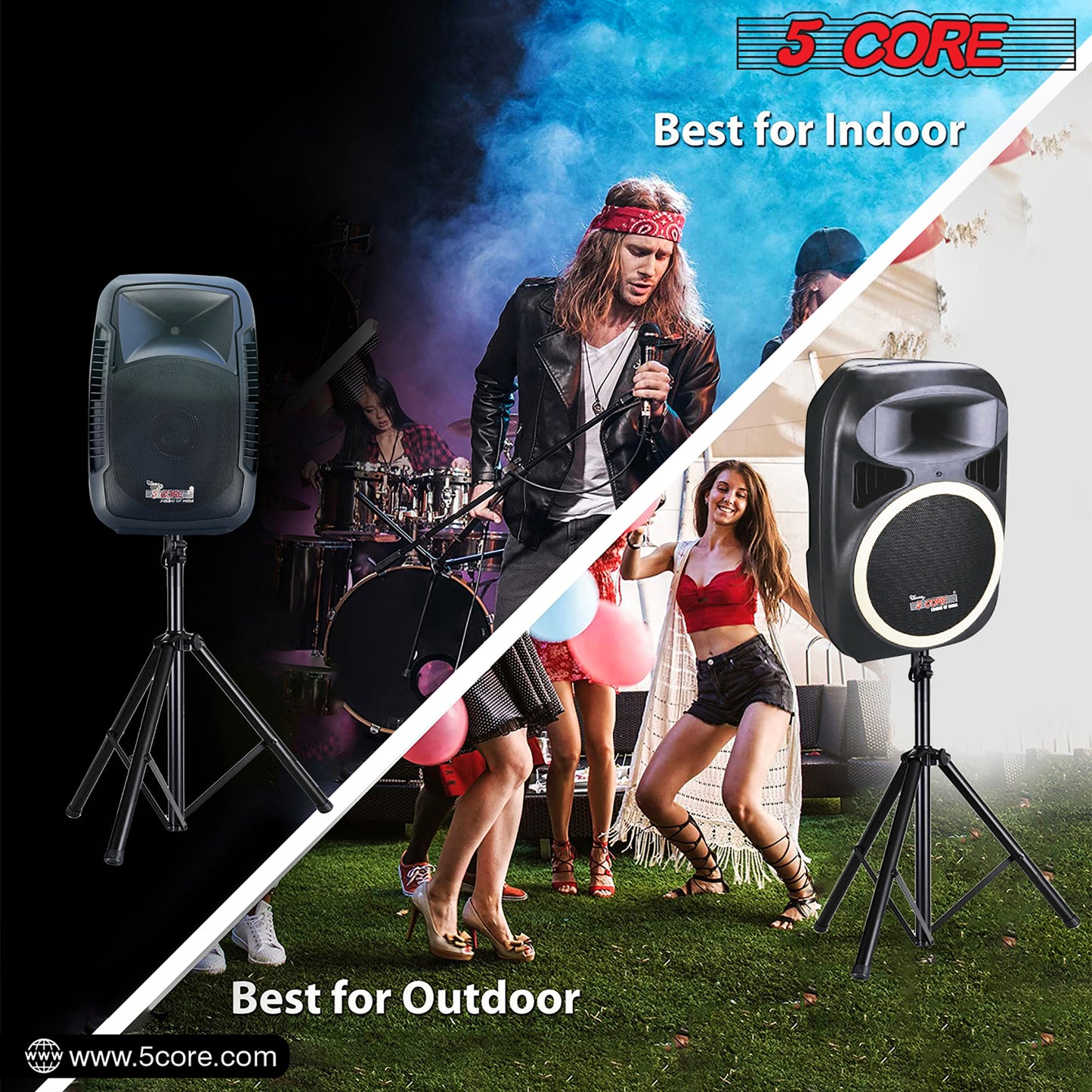 5 Core Speaker Stand Tripod Floor Adjustable Up to 60 Inch DJ Studio Monitor Stands Pole Mount- SS HD 1PK 5FT