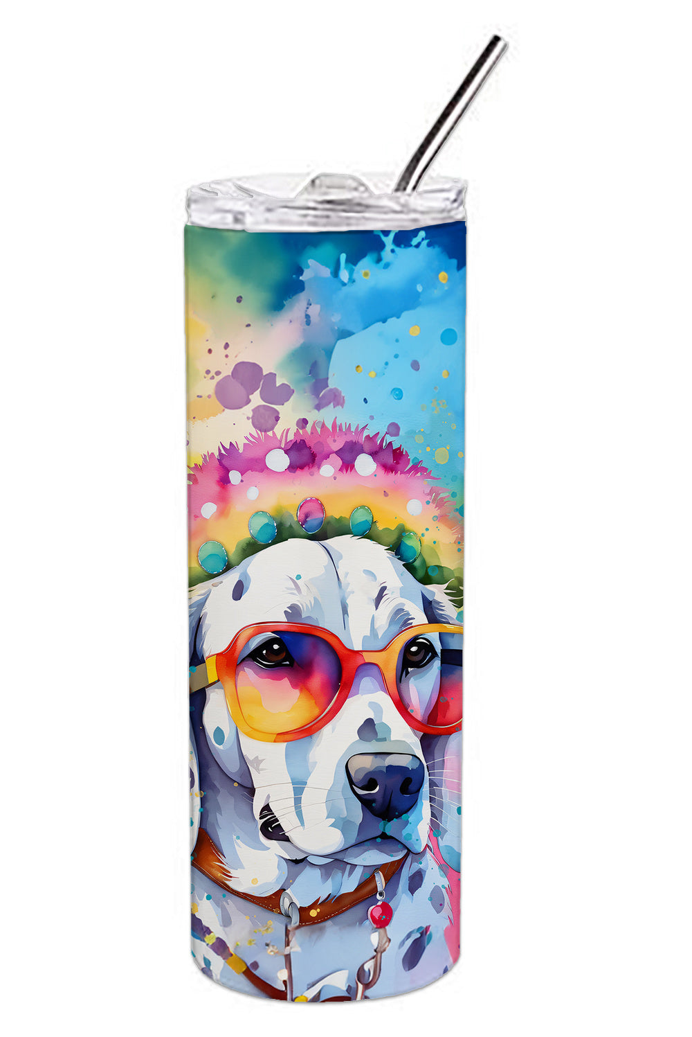 Dalmatian Hippie Dawg Stainless Steel Skinny Tumbler Vacuum Double Walled Reusable Insulated Tumbler Travel Cup for Coffee Cocktails Gift with Lid, 20 oz