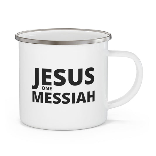 Enamel Camping Mug, Jesus One Messiah Black Illustration