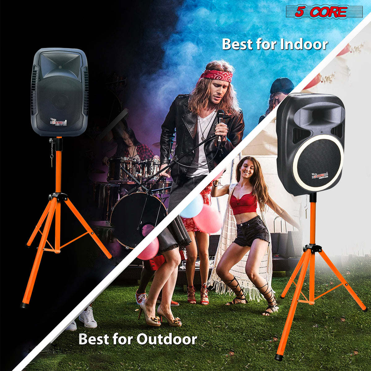 5 Core Speaker Stand Tripod Floor Tall Adjustable Up to 72 Inch DJ Studio Monitor Stands Pole Mount - SS ECO ORG WOB