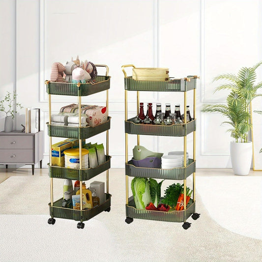 4-Tier Acrylic Rolling Storage Cart, Rolling Utility Cart, Kitchen Cart with Wheels for Bathroom, Living Room, Kithcen, Office Storage and Organization (14''X10''X37'')(Green)