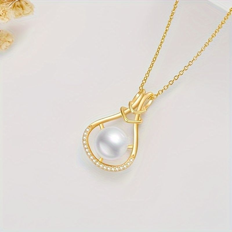 Gold Pearl Necklaces for Women Sterling Silver Single Real Freshwater Pearl Pendant Jewelry Gift for Mom